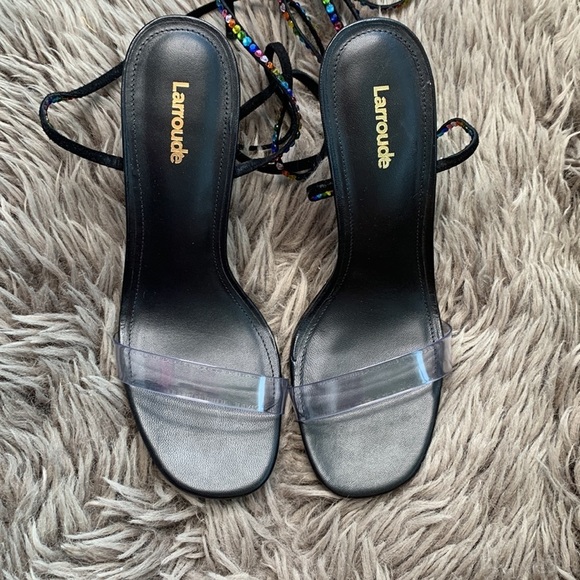 Larroud Suede Disco GloriaEmbellished Wrap Sandal Heels - Picture 7 of 10